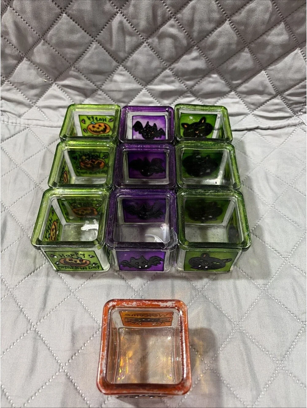 10 Assorted Halloween Tea Candle Holders Pumpkin, Bat, Cat And Spider